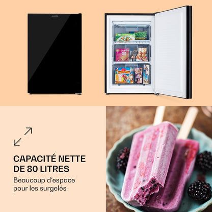 Pluto – Congélateur 1 Zone De Refroidissement, Thermostat À 5 Niveaux, 0 À -18 ° C, Avec Façade En Verre, Pieds Réglables En Hauteur, Silencieux, Volume 80 Litres - Noir