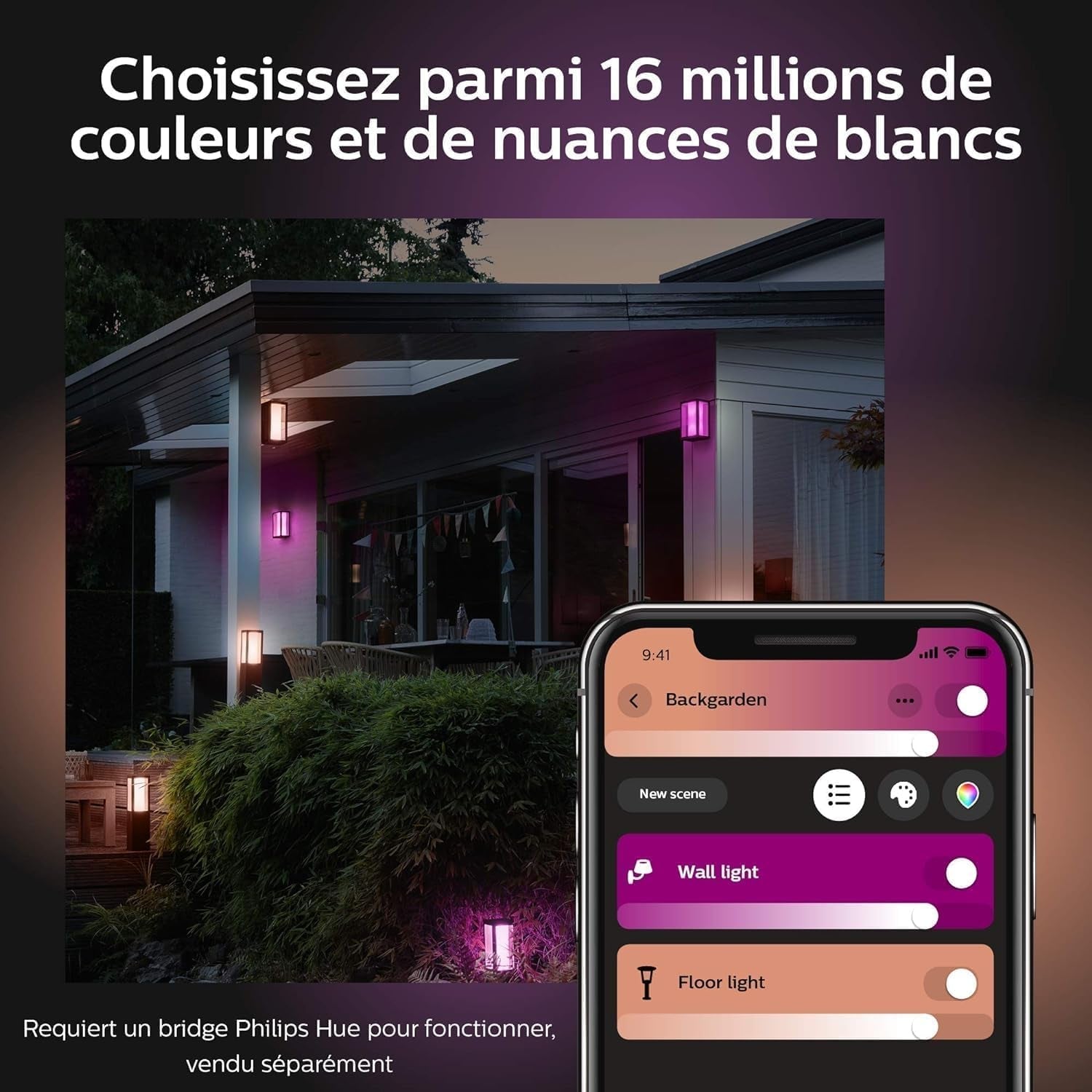 Philips Hue White & Color Ambiance Applique Murale Extérieur IMPRESS, Kit De Base Jusqu'À 16 M De Couleurs, Noir, Luminaire Philips Compatible Alexa, Google Assistant Et Apple Homekit