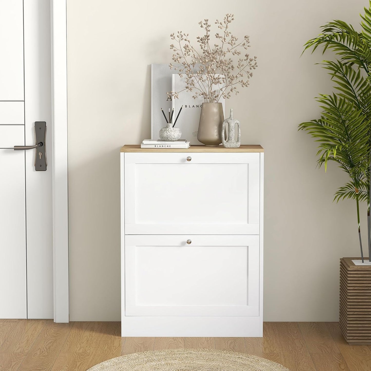 Meuble À Chaussures 2 Tiroirs 12 Paires 60 X 23,5 X 80 Cm Blanc | Armoire À Chaussures Étroite, Moderne, Étagères Réglables, Pour Couloir Et Entrée