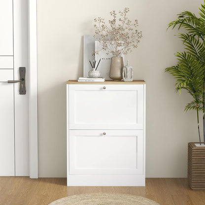 Meuble À Chaussures 2 Tiroirs 12 Paires 60 X 23,5 X 80 Cm Blanc | Armoire À Chaussures Étroite, Moderne, Étagères Réglables, Pour Couloir Et Entrée