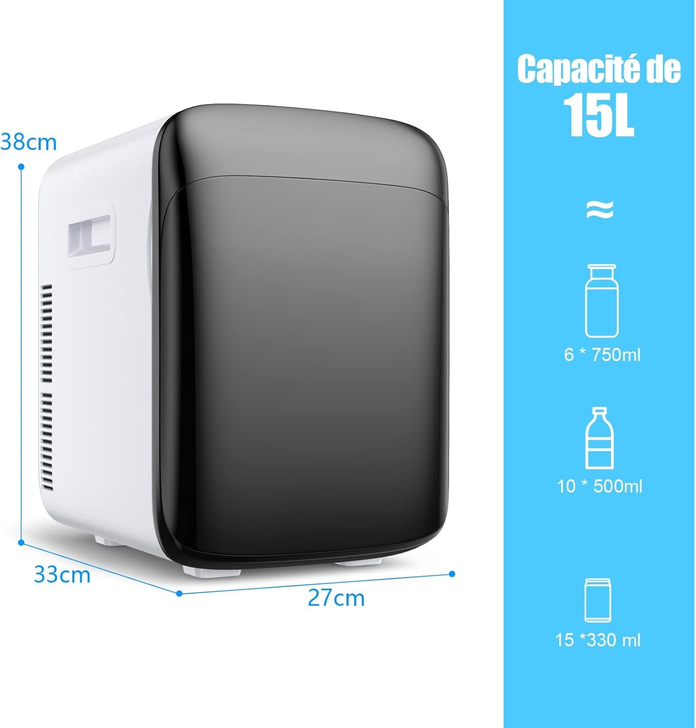 Mini Réfrigérateur 15L Portable Pour Utilisation Ménager Automobile, Mini Frigo Réfrigerateur 1 Porte Avec Refroidissement Chauffage Pour Toutes Saisons (Black)