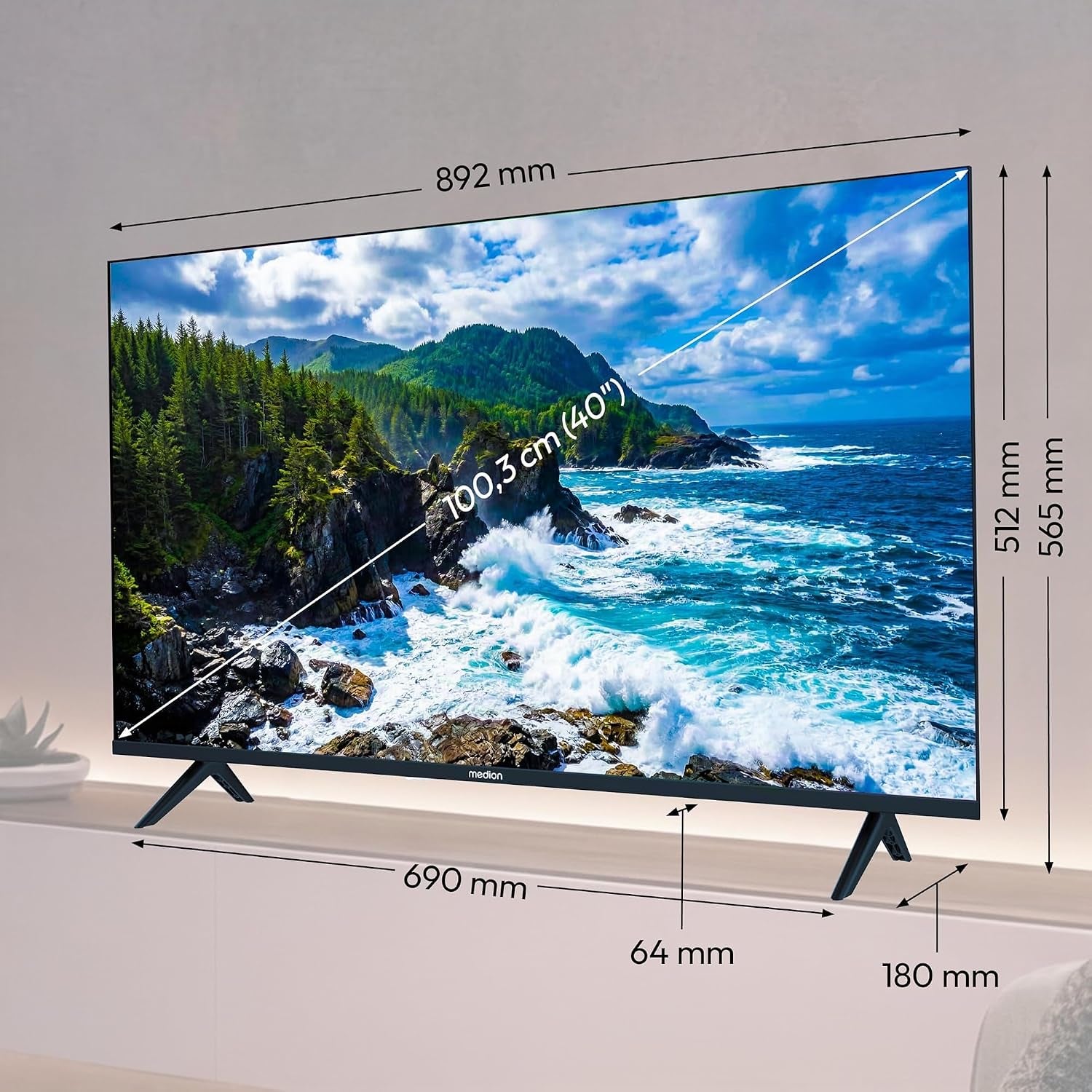 Téléviseur Full HD 100,3 Cm (40 Pouces) (Smart TV, HDR, VIDAA Store, Prime Video, Disney+, DAZN, Paramount+, Hbbtv, PVR, Triple Tuner HD, MD 840102)