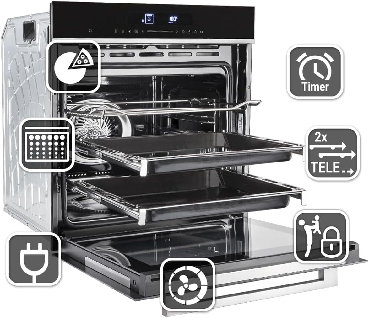 Cuisinière: 60Cm Four Encastrable EB8019EDP + 59Cm Plaque Induction IH85901FZ / Pyrolyse/Fonction Pizza/Gril/Circulation De L'Air/Air Chaud/Tiroirs Télescopiques / SET8019IH592FZ
