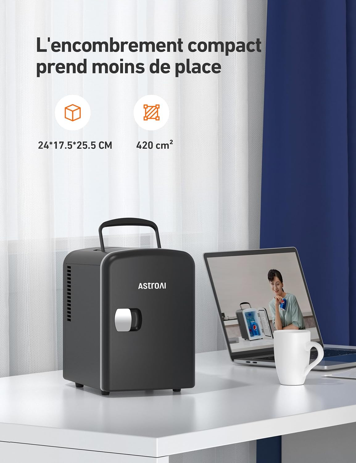 Mini Frigo De Chambre, Mini Réfrigérateur Voiture Portatif 4L 12V/220V, Glacière Électrique Chaud/Froid 0-66°C, Cadeau Femme Homme Garantie 3 Ans (Black)