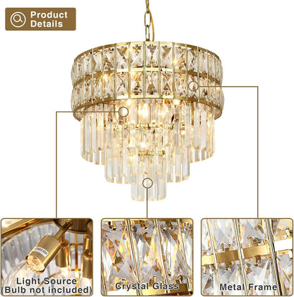Lustre Moderne En Cristal Luminaire Finition Or, Lampe Pendante Ronde En Cristal, Pour Salon, Salle À Manger, Restaurant, E14 X 4, Ø40Cm
