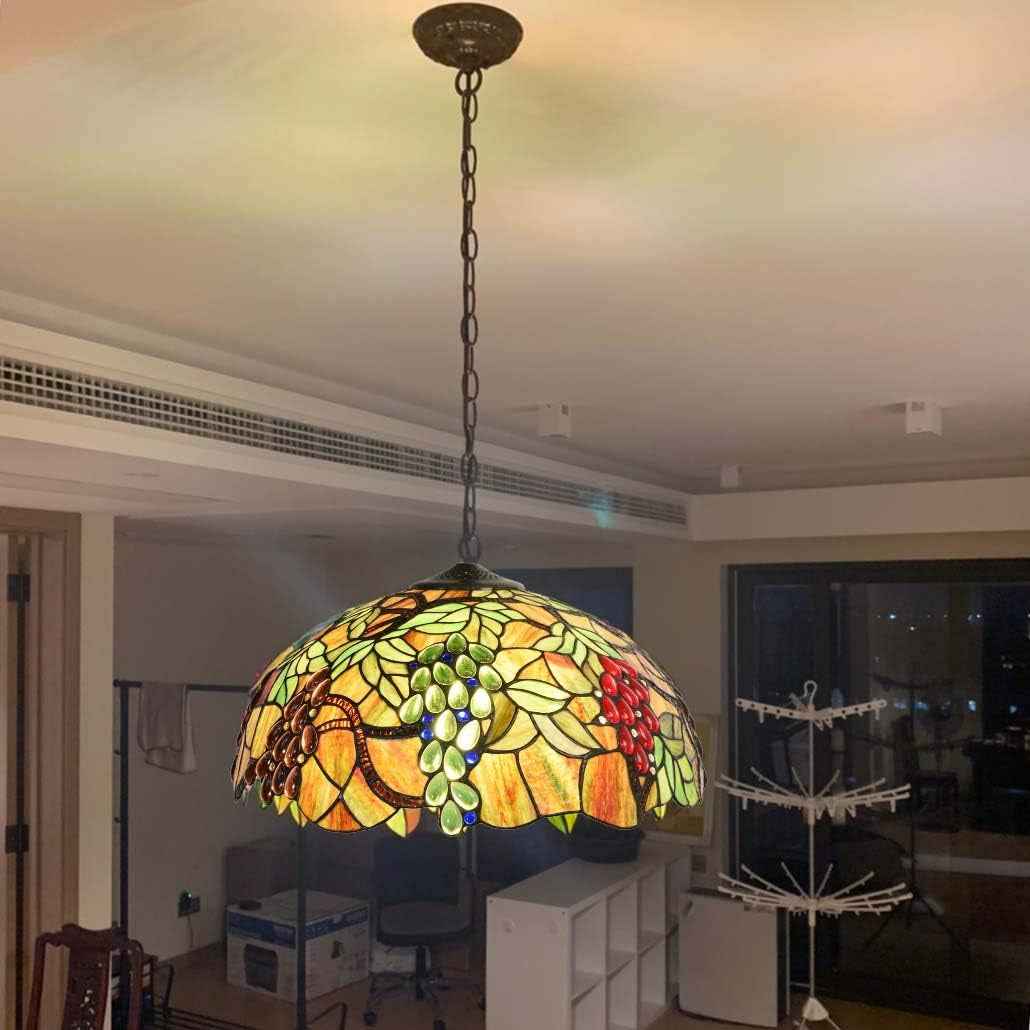 L30762 Plafonnier Suspendu En Verre Teinté Style Tiffany Raisin Avec Abat-Jour De 45,7 Cm De Large, 3 Lumières, Câblé