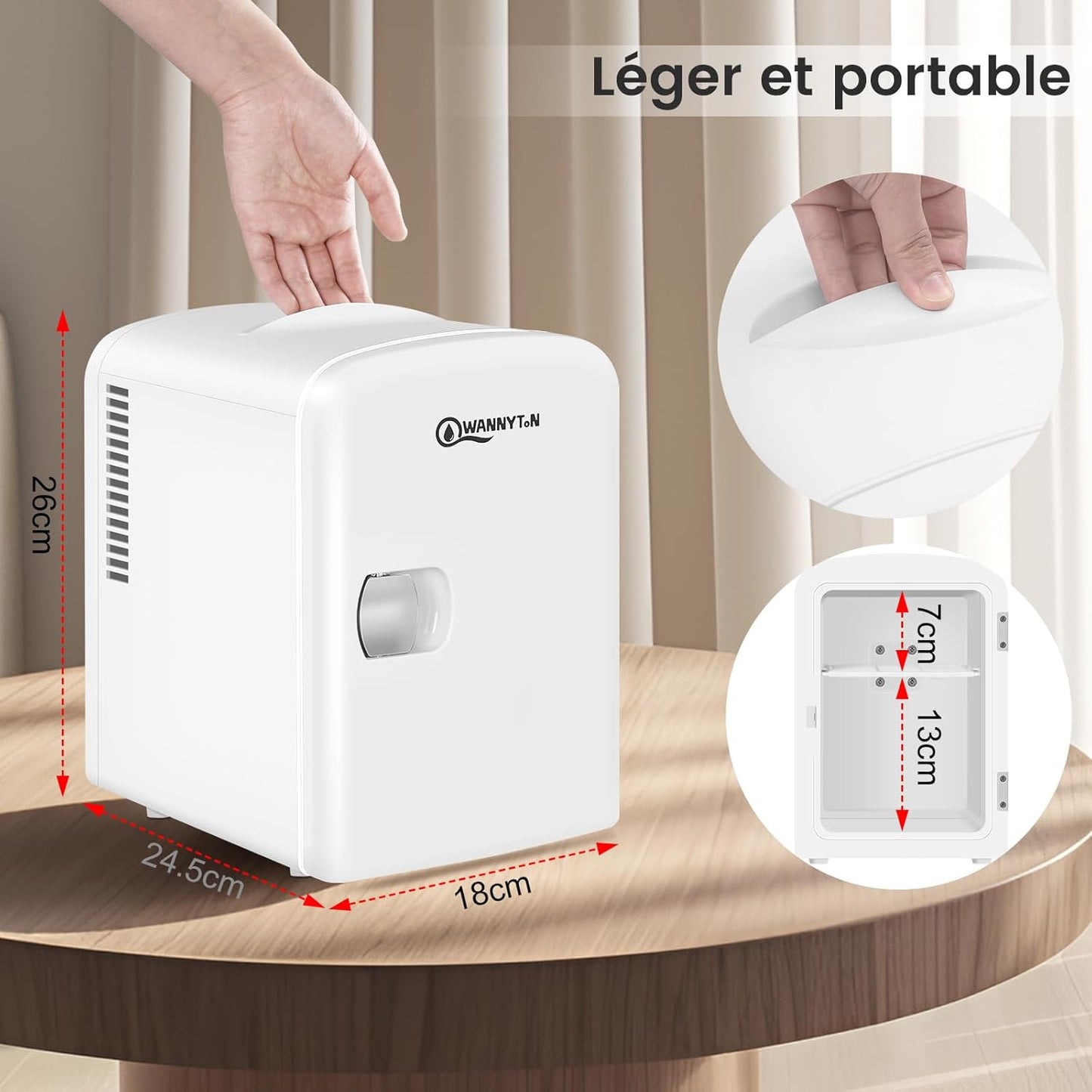Mini Frigo Portable 4L, Mini Réfrigérateur Cosmétique, Mini Glacière Électrique, Fonction Froid/Chaud, Avec Câble AC 220V/ DC 12V Pour Voiture, Bureau, Chambre (Blanc)