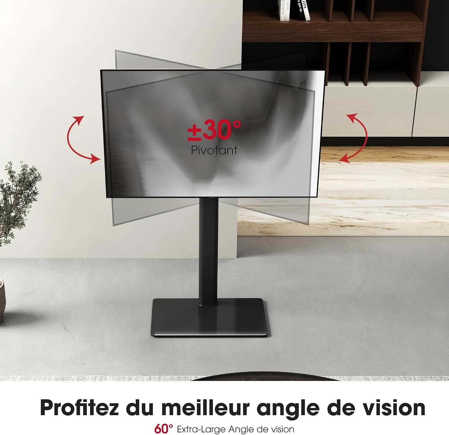 Support TV Sur Pied plus Haut 1,6M Pour 43-85 Pouces,Pied Pour TV Pivotant 50° Inclinable 12° Hauteur Réglable Max VESA 600X400Mm Max Capacité 50 KG (Noir)