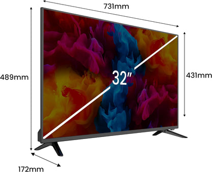 Slimtv 32", Téléviseur Slimtv, HD, HDMI, Dolby Audio, 81,3 Cm (32 Pouces), 1366 X 768 Pixels, LED, DVB-C, DVB-T, Noir