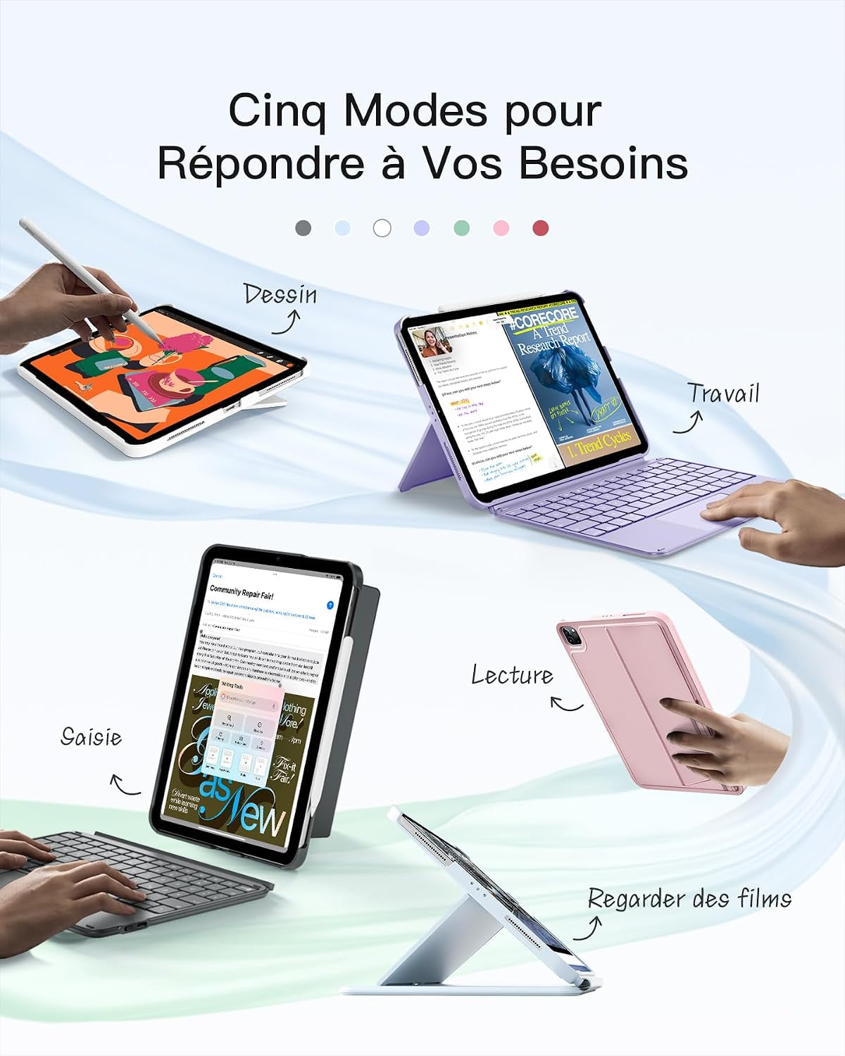 Coque Clavier Ipad A16/10E Gén, Ultra-Légère 450G | Pour Ipad Air 11" M4/M3/M2, Air 5/4, Pro 11", Magnétique Détachable 1S, Pavé Tactile, Support Vert/Horiz, Acetouch, Violet