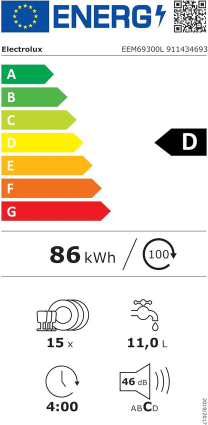 Reallife EEM69300L Lave-Vaisselle Tout Intégrable 60 Cm, Commandes Quickselect Avec Connectivité Intégrée, Technologie Extrahygiene, 15 Couverts Blanc