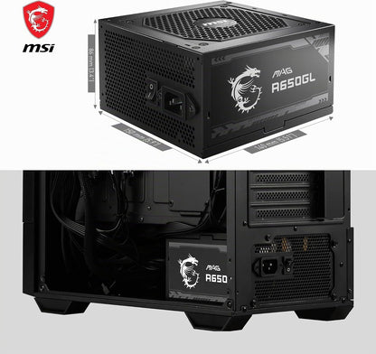 MSI MAG A650GL Alimentation Modulaire ATX, 80 plus Gold | 650W, Ventilateur FDB 120 Mm À Roulement Hydrodynamique, Full-Bridge LLC, Câbles Plats Noirs, Garantie 7 Ans