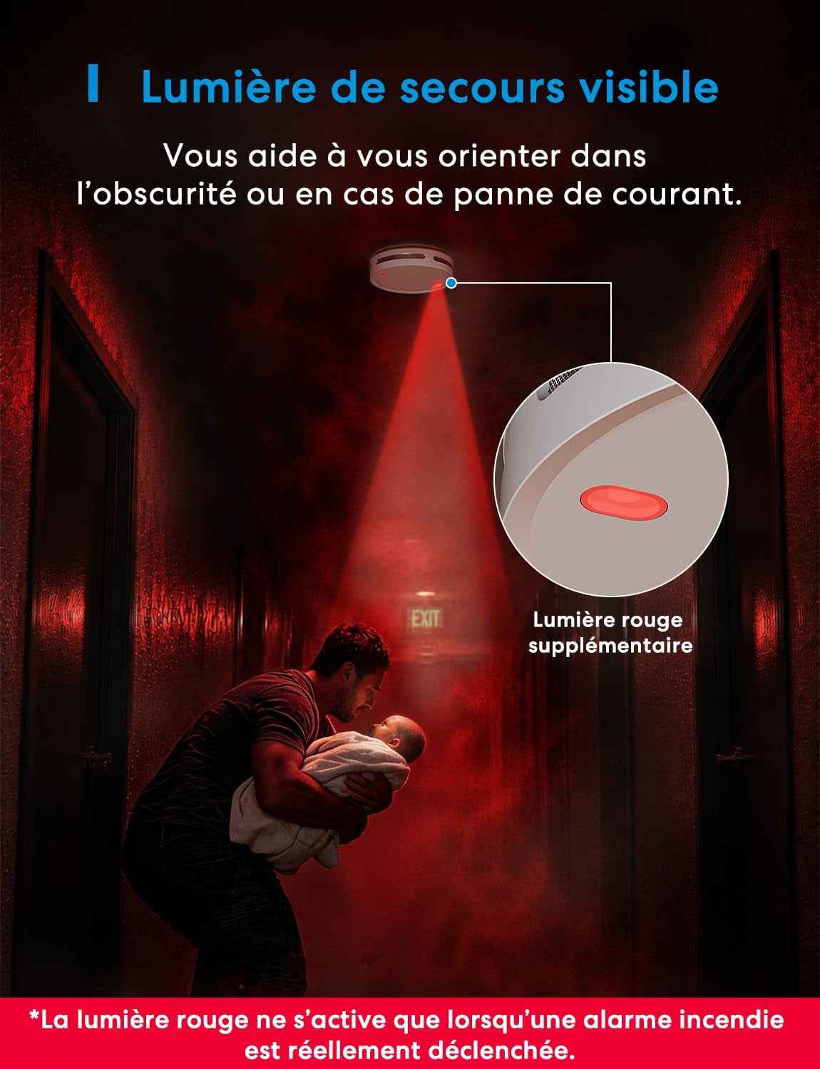 Matter Détecteur De Fumée Connecté Avec Hub MSH450, Alarme Incendie Intelligente Wifi Avec Notification App, LED Rouge D’Évacuation, Avec Apple Home, Home Assistant, Conforme EN14604, 1 Pièce