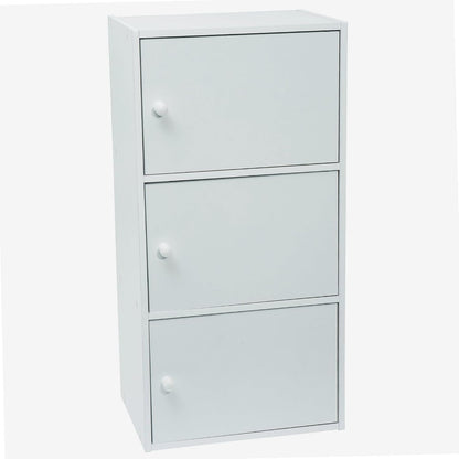 Meuble Blanc À Portes - 3 Portes - Panneaux De Bois MDF - 80 X 40 X 29 Cm - Livré En Kit Avec Plan De Montage - Pou