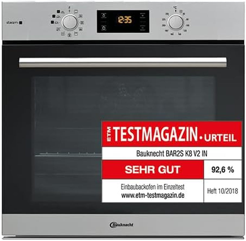 Bauknecht BAR2S K8 V2 in Four À Vapeur Avec Sortie De Four À 2 Positions/A+/71 L D'Espace De Cuisson Maxi/Air Chaud/Vapeur Douce Avec Ajout D'Humidité/Nettoyage Facile Avec Intérieur Smartclean, Acier