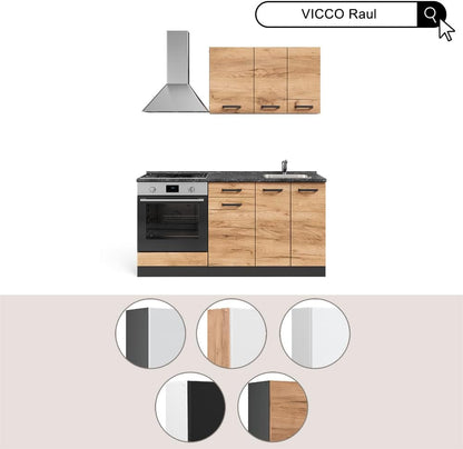 Cuisine R-Line, Noir Brillant/Blanc, 160Cm | Avec Meuble Four Encastrable Avec Plan De Travail, Préparé Pour L’Intégration D’Appareils Électroménagers Et D’Un Évier