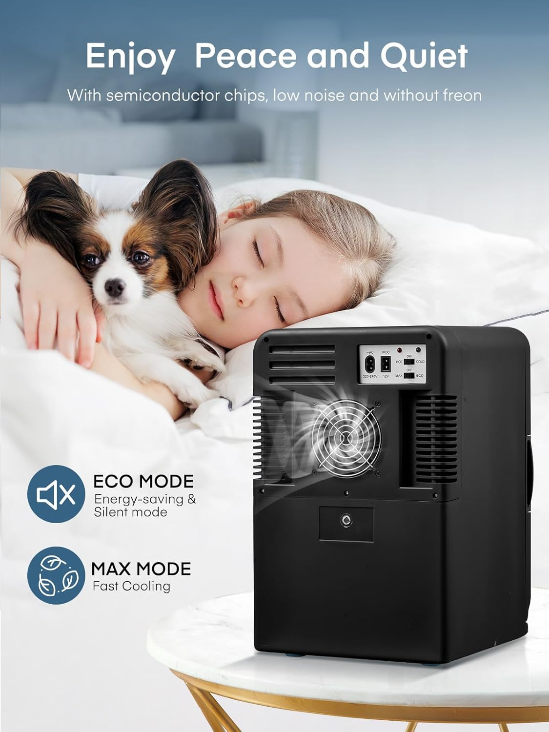 Mini Frigo De Chambre 15L/21 Canettes, Petit Frigo Portable 240V/12V, Mode Silencieux, Fonction Chaud/Froid, Cosmetique Noir
