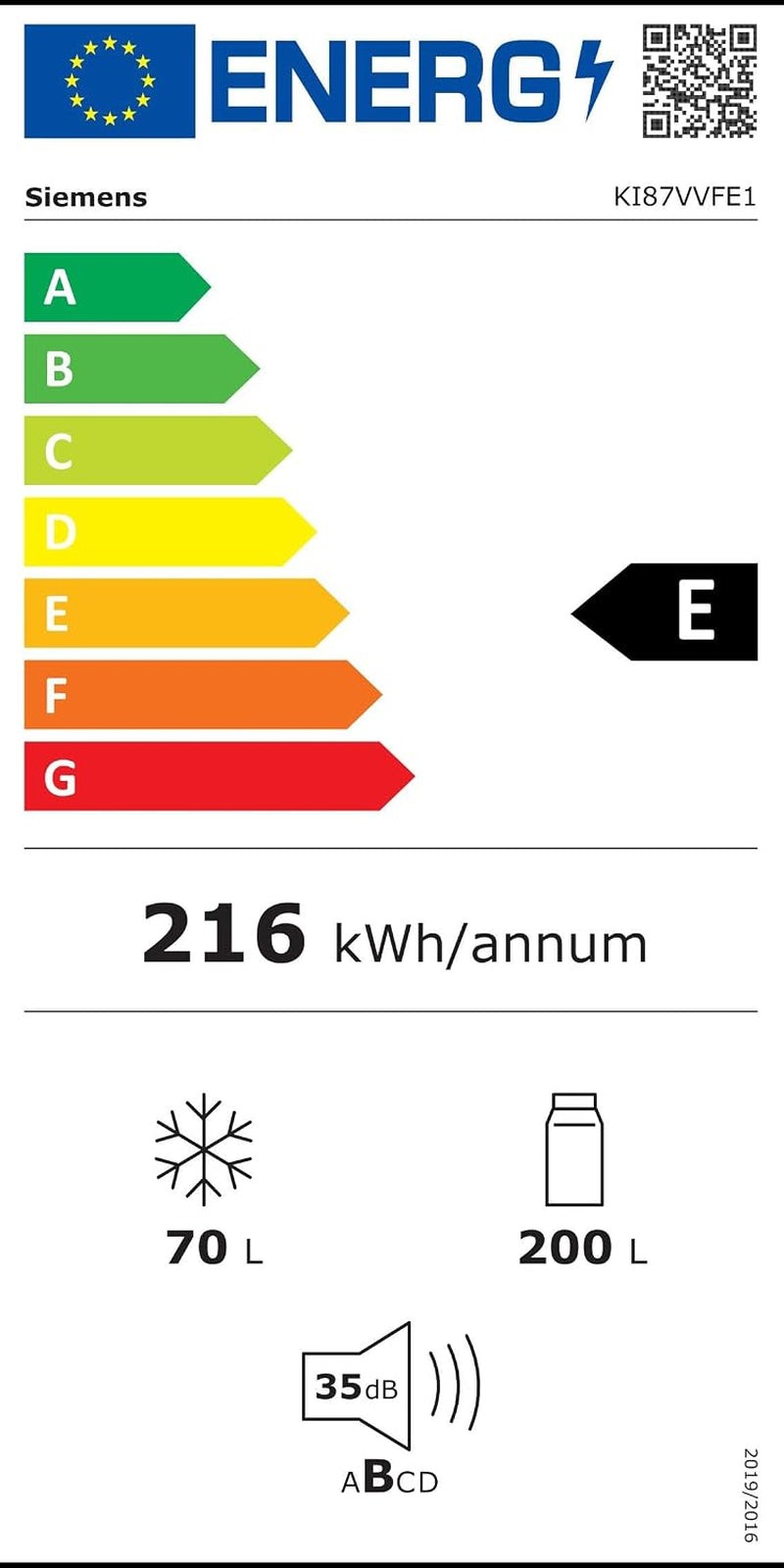 Réfrigérateur Congélateur Encastrable KI87VVFE1 IQ300, 270 Litres, Low Frost