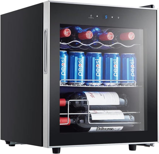 KRC-40GE Mini Réfrigérateur Avec Panneau De Commande Tactile, Zone De Refroidissement 5-18 °C, Porte En Verre En Acier Inoxydable, Réfrigérateur Bouteille, 40 L [Classe Énergétique G]