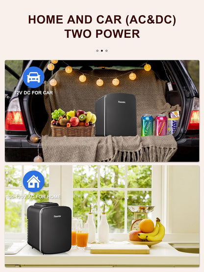 Mini Frigo De Chambre 4L/6 Canettes, Petit Frigo Portable 240V/12V, Mode Silencieux, Fonction Chaud Et Froid, Refrigerateur Petit, Frigo Bar (Noir)