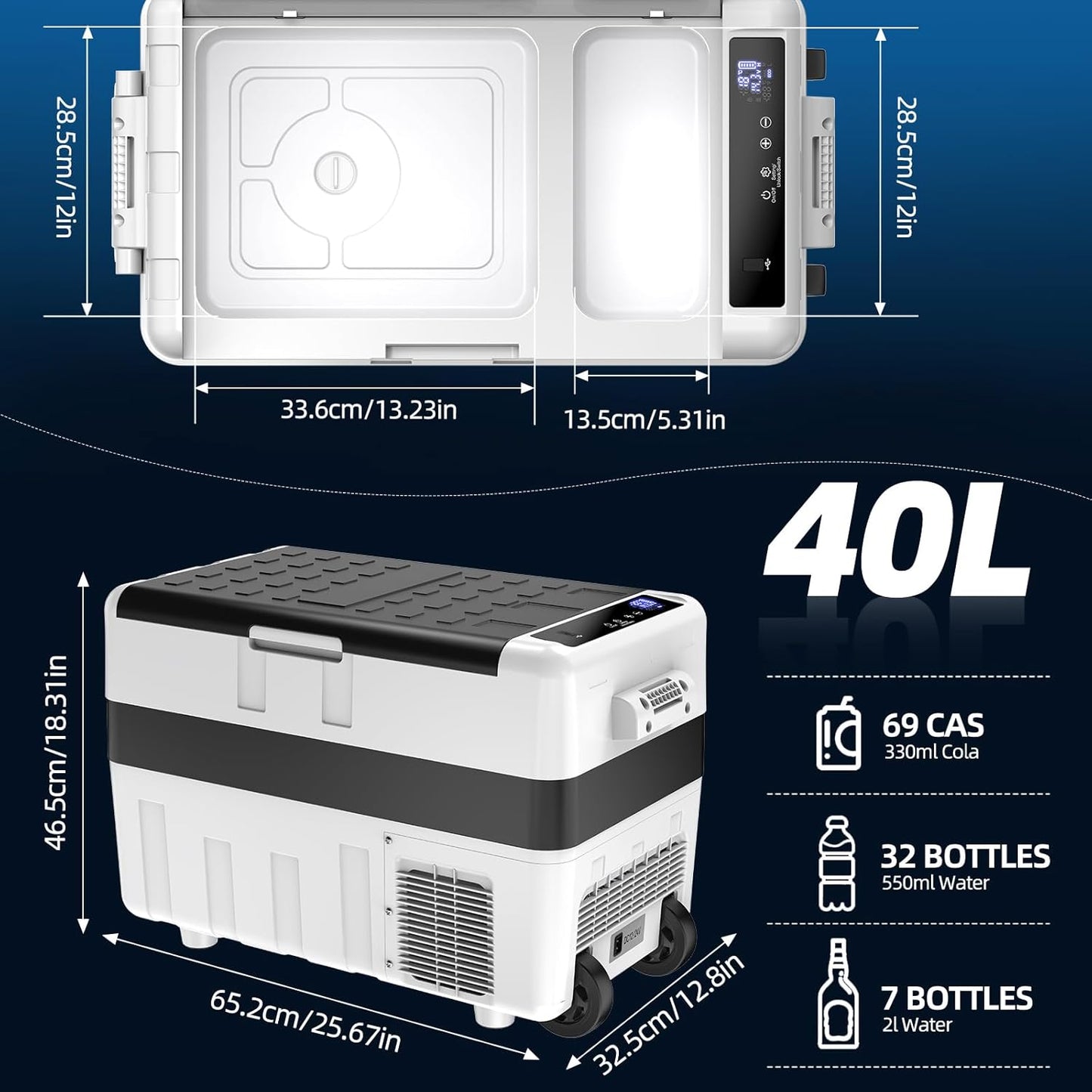 Glacière Électrique, Mini Congélateur, Glacière À Compression, Mini Frigo Portable, Glacière Pour Auto, 40 L, Avec Roulettes Et Port USB, 12/24 V Et 100-240 V, Kue014Wsz