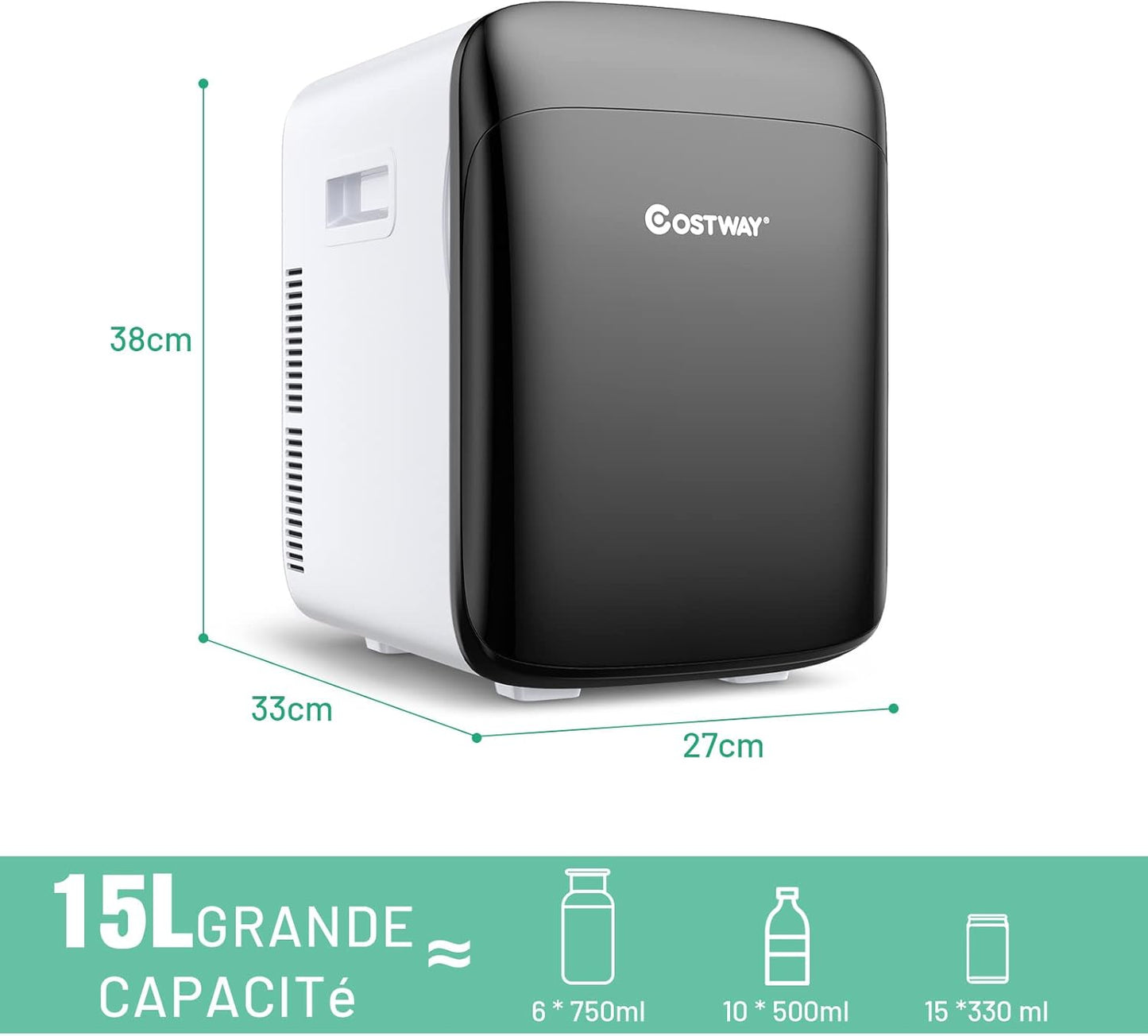 Mini Frigo 15L Mini Réfrigérateur 2 En 1 Fonction De Refroidissement Et De Chauffage, Température -3 ℃ ~ 50 ℃, Mini Frigo Portable 76 Kwh/An Pour Maison/Voiture (Noir)