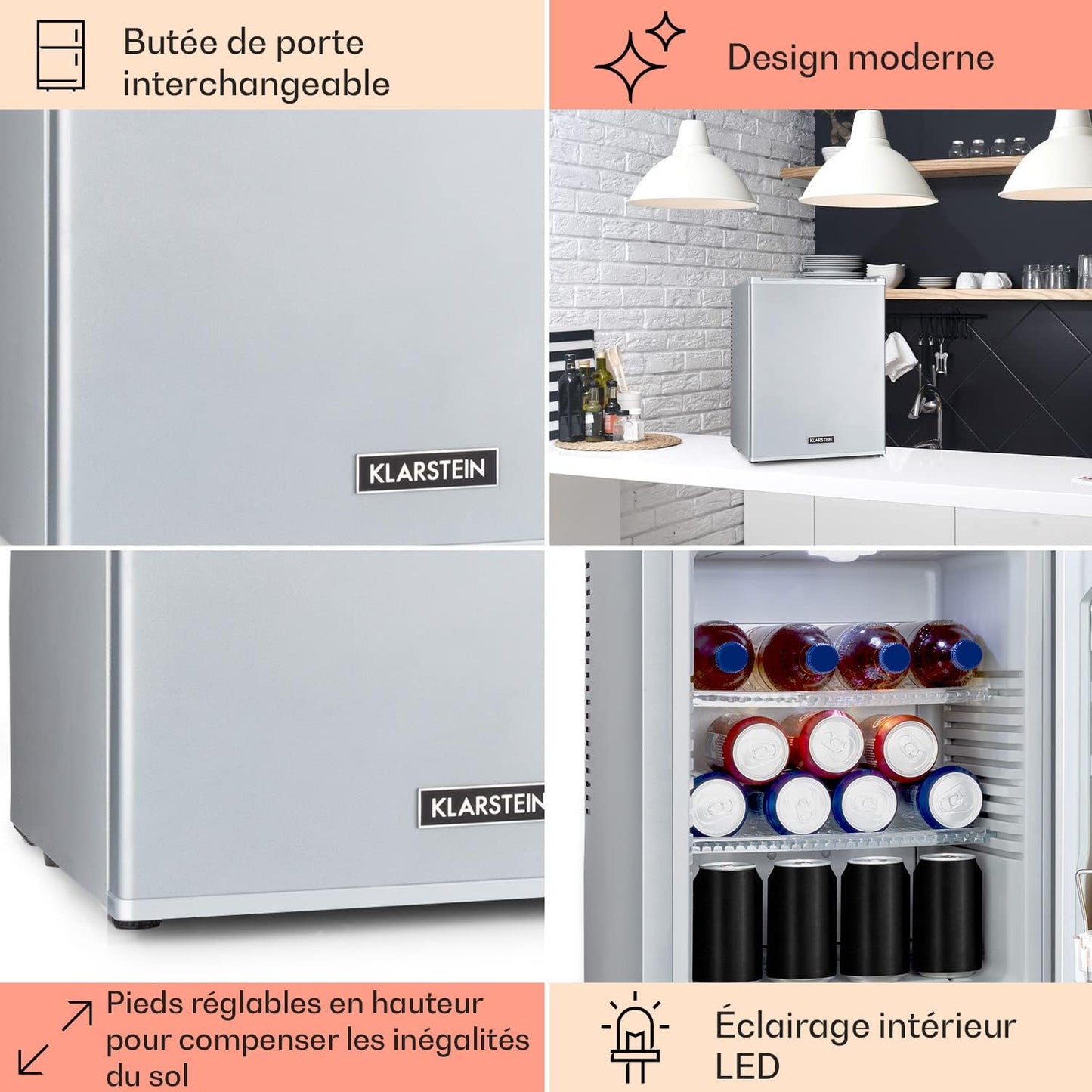 Mini Frigo De Chambre De 33L Pour Snacks Et Boissons, Top Silencieux, Bar, Petit Réfrigérateur Camping, Pour Cosmetique, Refrigerateur Avec Étagères Réglables, 5-15°C