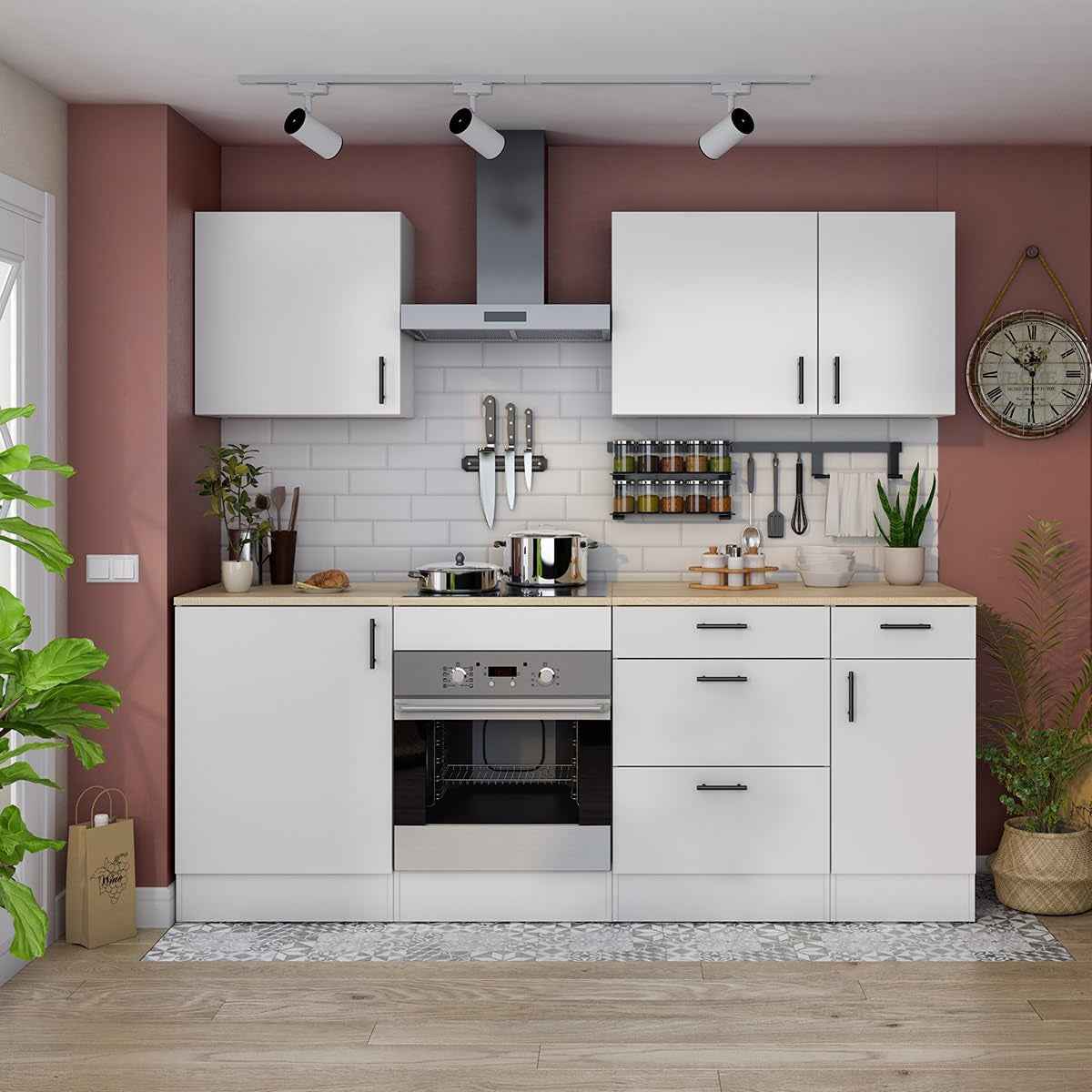- Meuble Bas De Cuisine Avec Plan De Travail Pour Four Coloris Blanc Brillant/Chêne Canadien - Hauteur 90 X Longueur 60 X Profondeur 60 Cm