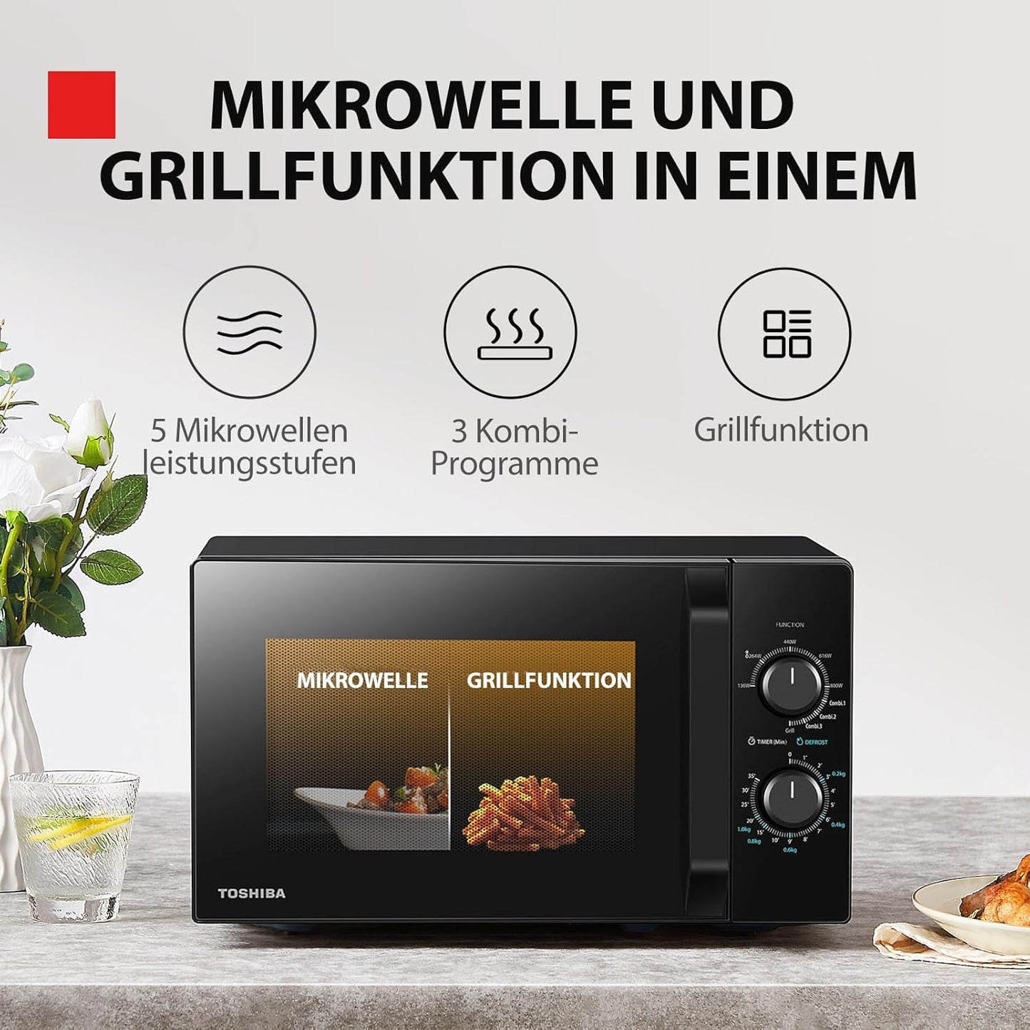 Four À Micro-Ondes 20 L MW2-MG20PF(BK)/GE, 800W/1000W Grill, Avec Grill Croustillant Et Fonction De Cuisson Combinée, 9 Niveaux De Puissance, Ampoule LED, Dégivrage Facile, Noir