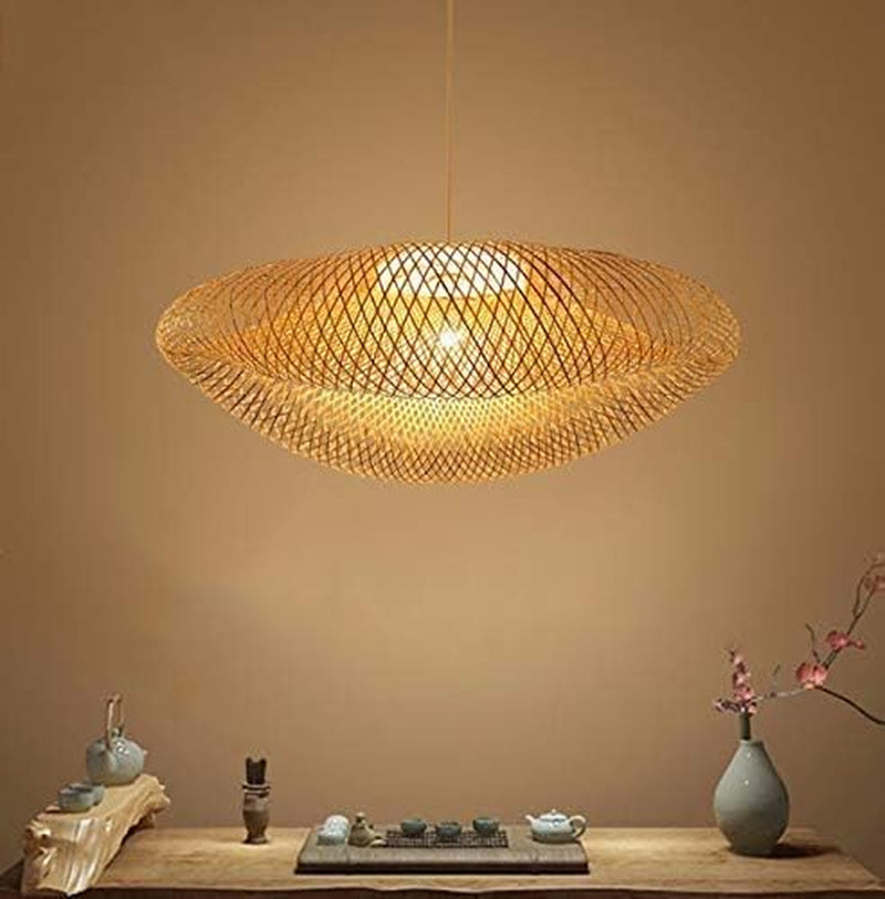 Suspension E27 Lustre Lumière Pendentif Vintage Rétro Lampe Pendentif Industriel Bambou Rotin Naturel Suspendu Tissé Lampes Suspension Réglable Hauteur Manger Bureau Salon Café Salle Lampe,80Cm