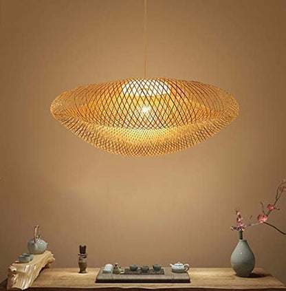 Suspension E27 Lustre Lumière Pendentif Vintage Rétro Lampe Pendentif Industriel Bambou Rotin Naturel Suspendu Tissé Lampes Suspension Réglable Hauteur Manger Bureau Salon Café Salle Lampe,80Cm