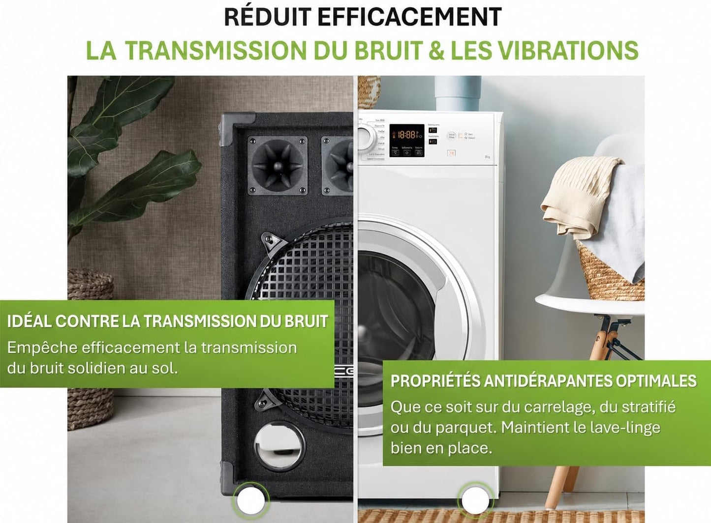 Tapis anti Vibration Machine À Laver Et Pieds Antivibrants | Stabilisateur Machine À Laver | Réduit Bruit Et Vibrations | Patins Antidérapants Haute Qualité | Lot De 4 Pièces