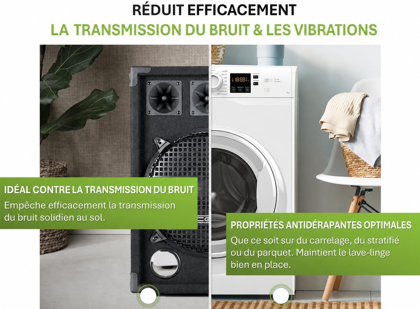 Tapis anti Vibration Machine À Laver Et Pieds Antivibrants | Stabilisateur Machine À Laver | Réduit Bruit Et Vibrations | Patins Antidérapants Haute Qualité | Lot De 4 Pièces