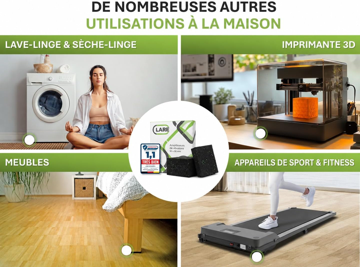 Tapis anti Vibration Machine À Laver Et Pieds Antivibrants | Stabilisateur Machine À Laver | Réduit Bruit Et Vibrations | Patins Antidérapants Haute Qualité | Lot De 4 Pièces
