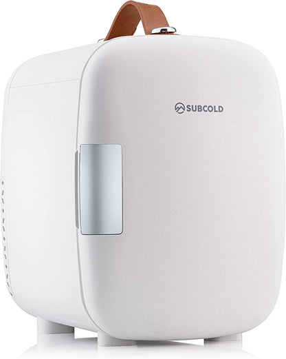 Subcold Pro4 Mini Frigo De Luxe | 4 Litres/6 Canettes | AC Et USB | Petit Réfrigérateur Portable Pour Le Bureau, La Chambre, La Voiture, Les Voyages, Les Soins De La Peau Et Les Cosmétiques (Blanc)
