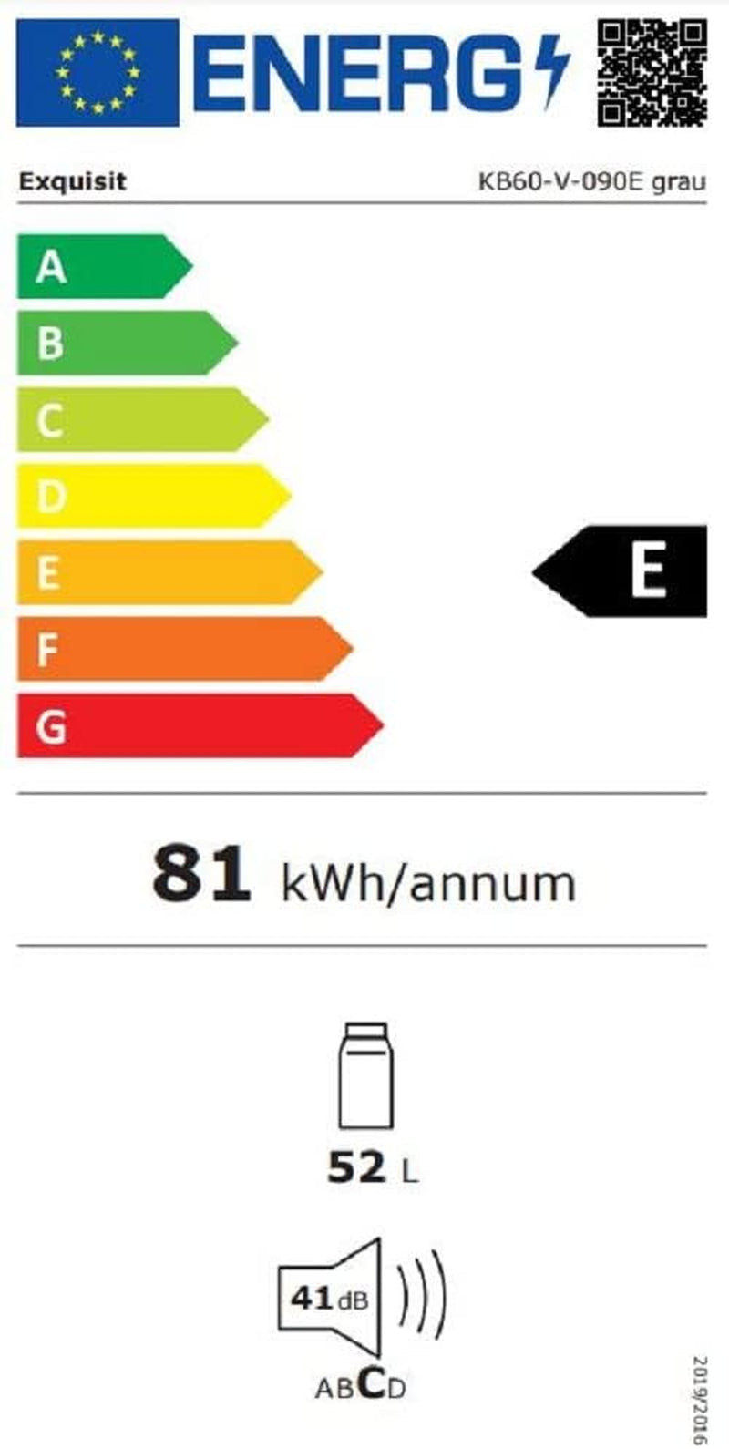 Exquisit KB60-V-090E Mini Standkühlschrank, 45 Cm Breit, 52L, LED Beleuchtung, Temperaturregelung, Grau