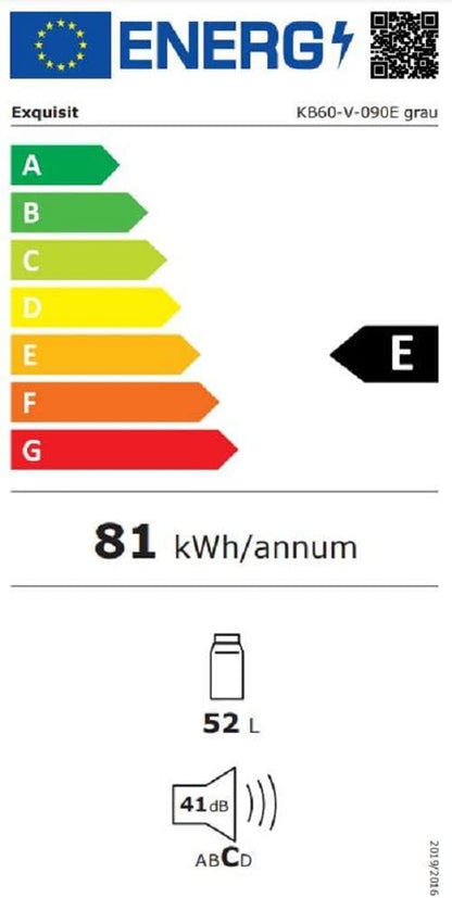 Exquisit KB60-V-090E Mini Standkühlschrank, 45 Cm Breit, 52L, LED Beleuchtung, Temperaturregelung, Grau