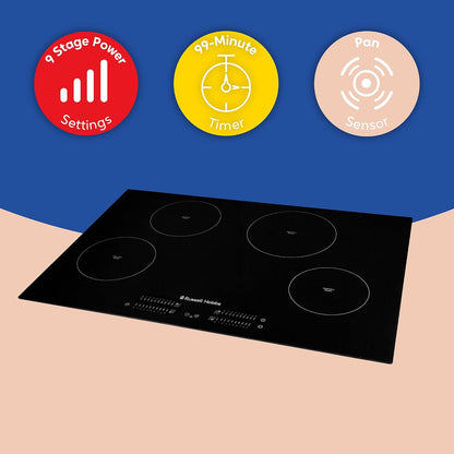 Plaque De Cuisson À Induction De 77 Cm Avec 4 Zones De Cuisson, Contrôle Tactile Coulissant, Minuterie De 99 Minutes, Fonction Boost, 9 Niveaux De Puissance, Puissance De 7000 W Et
