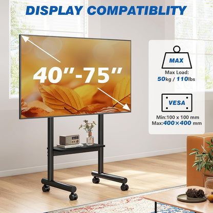 Support TV Roulettes Support TV Sur Pied Avec Roulettes Pour Téléviseurs 32 À 70 Pouces LCD/LED/OLED, Support Tele Mobile Universel Réglable En Hauteur Jusqu'À 50 Kg, Max. VESA 400X400 Mm