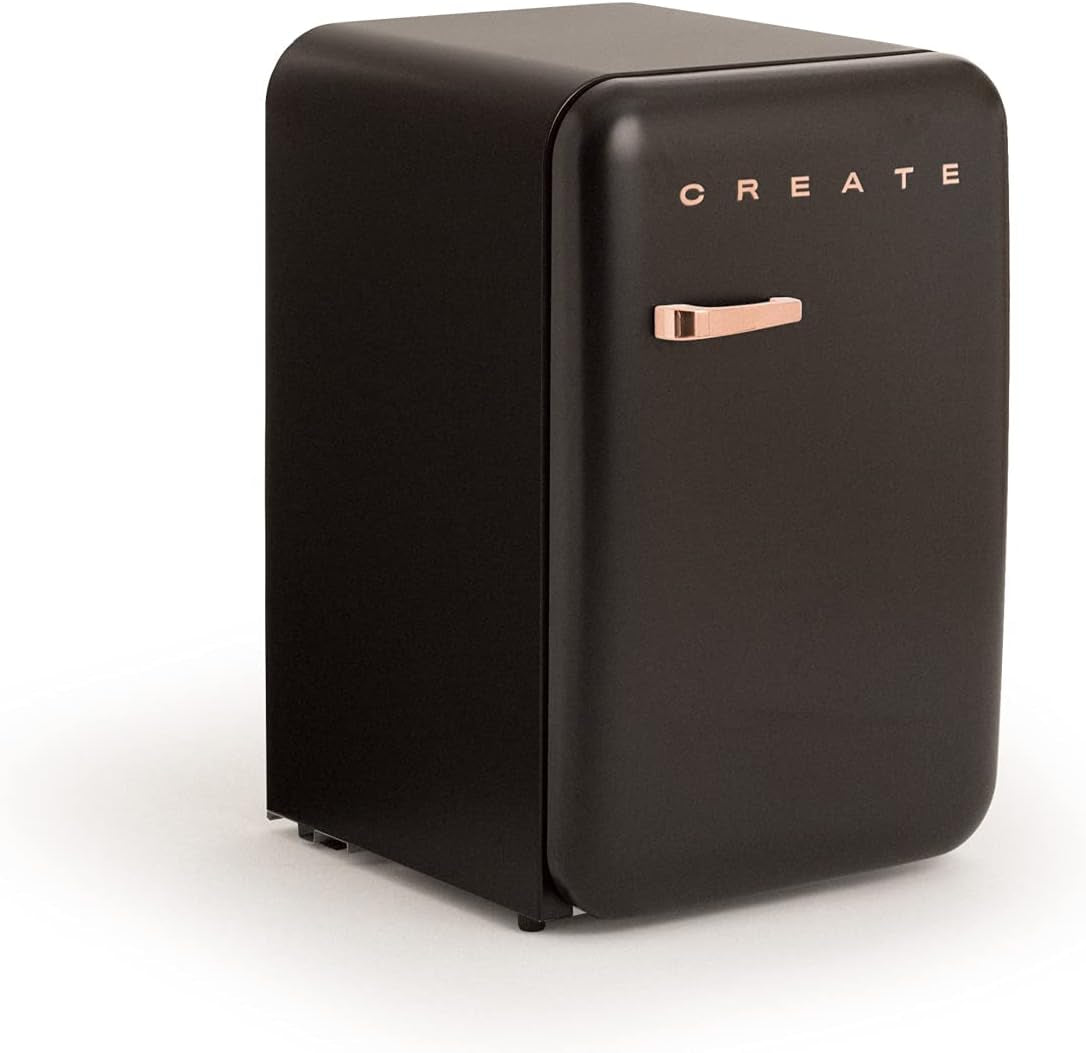 / RETRO FRIDGE 83.5 ROSE Gold/Réfrigérateur Noir Avec Poignée or Rose/Pratique Et Fonctionnel, Matériaux Résistants