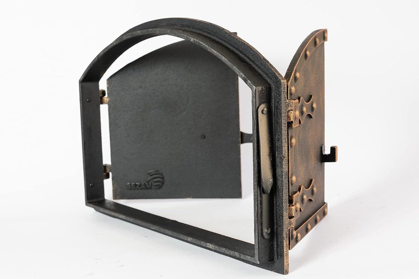 Porte De Four Double En Fonte Avec Thermomètre 500 °C, Avec Loquet De Porte, Aspect Rivet, Porte De Four À Pizza - Four À Pain - Porte De Four En Pierre, 53,2 X 5,5 X 35,5 Cm, Peinture Cuivrée