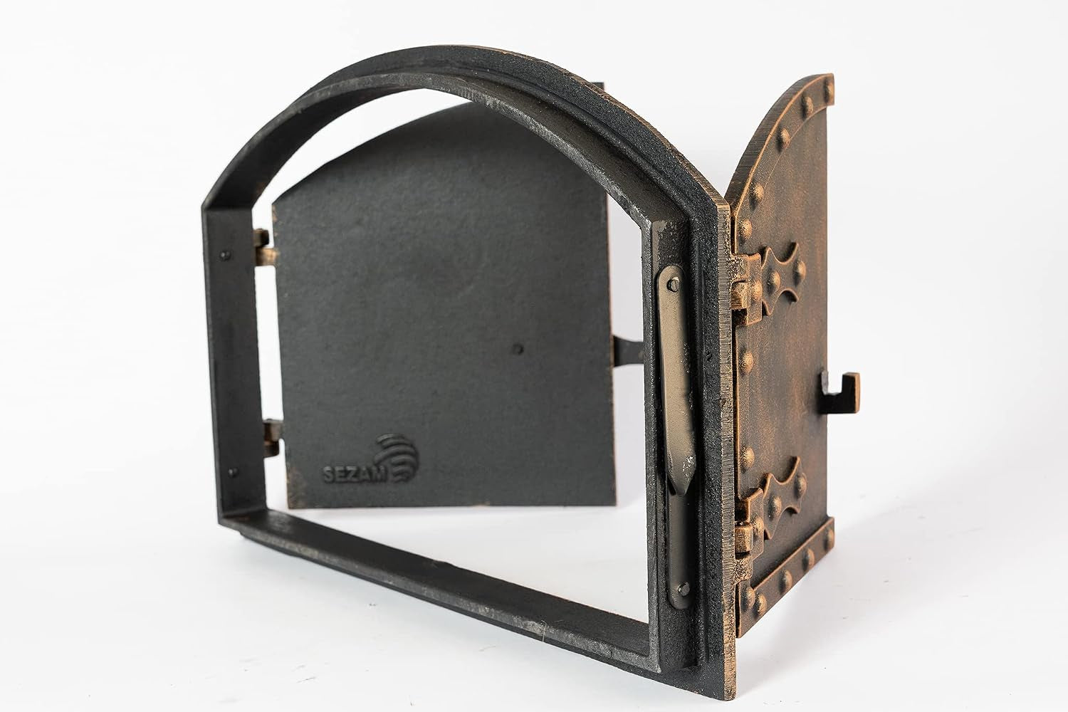 Porte De Four Double En Fonte Avec Thermomètre 500 °C, Avec Loquet De Porte, Aspect Rivet, Porte De Four À Pizza - Four À Pain - Porte De Four En Pierre, 53,2 X 5,5 X 35,5 Cm, Peinture Cuivrée