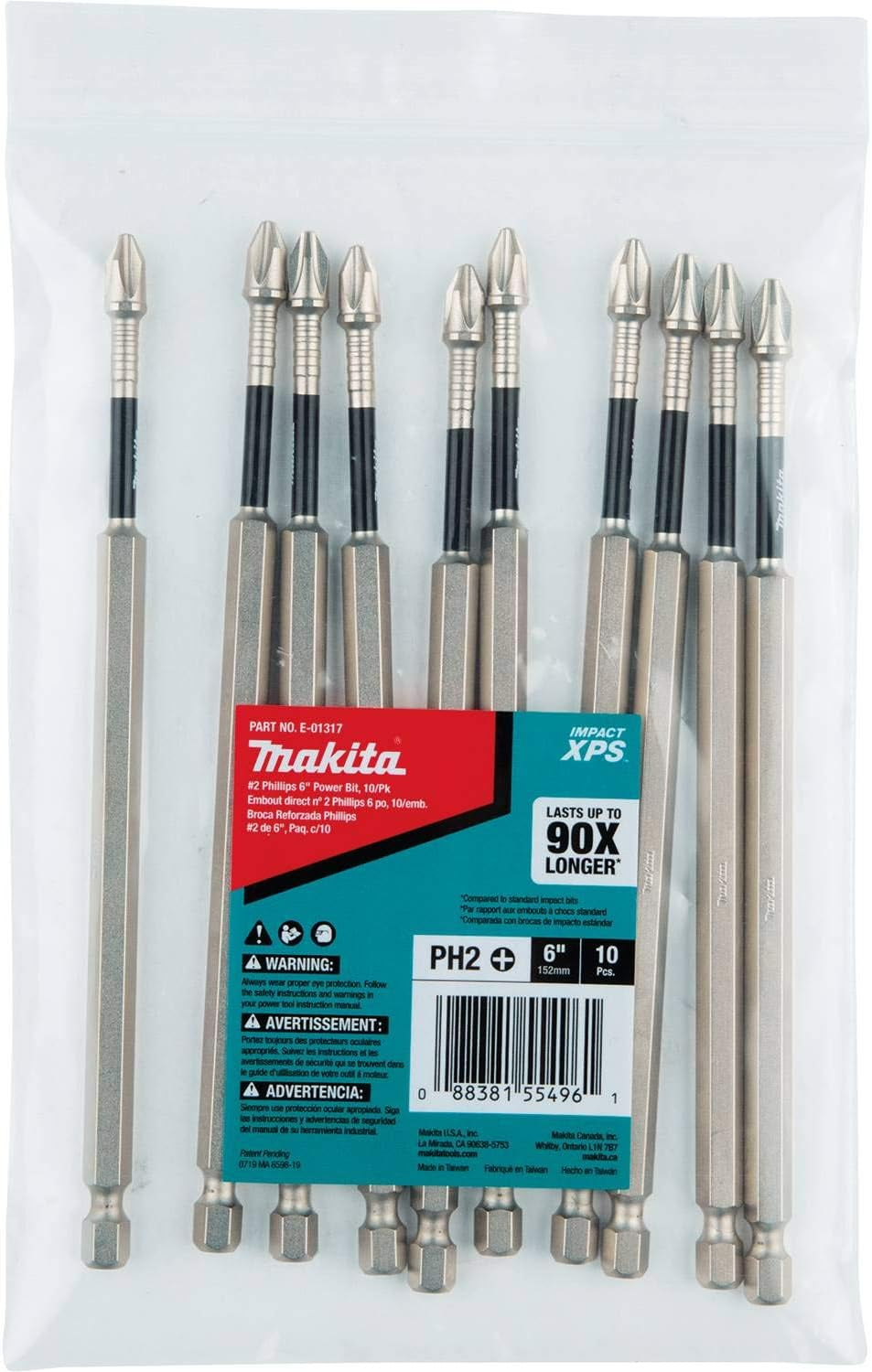 E-01317 Impact XPS #2 Phillips 6" Power Bit, 10/Pk, Bulk