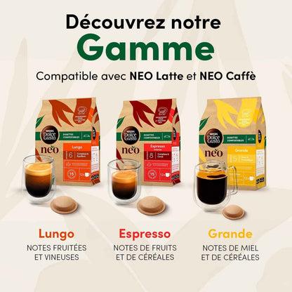 Lungo, 72 Dosettes De Café, 6 X 12 | Dosettes Compostables , Compatibles Uniquement Avec Les Machines NDG NEO , Extraction Haute Pression Equilibrée