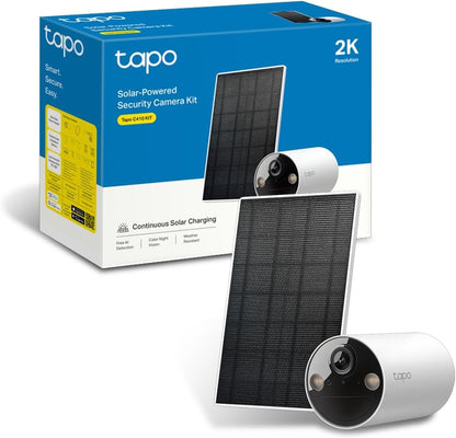 2K Camera Exterieur Sans Fil Solaire Detection Personne IA,C410 KIT | Alimentation Électrique Continue,Vision Nocturne Couleur, Stockage Flexible Microsd 512Go/Cloud,Ip65,Aucun Hub Requis