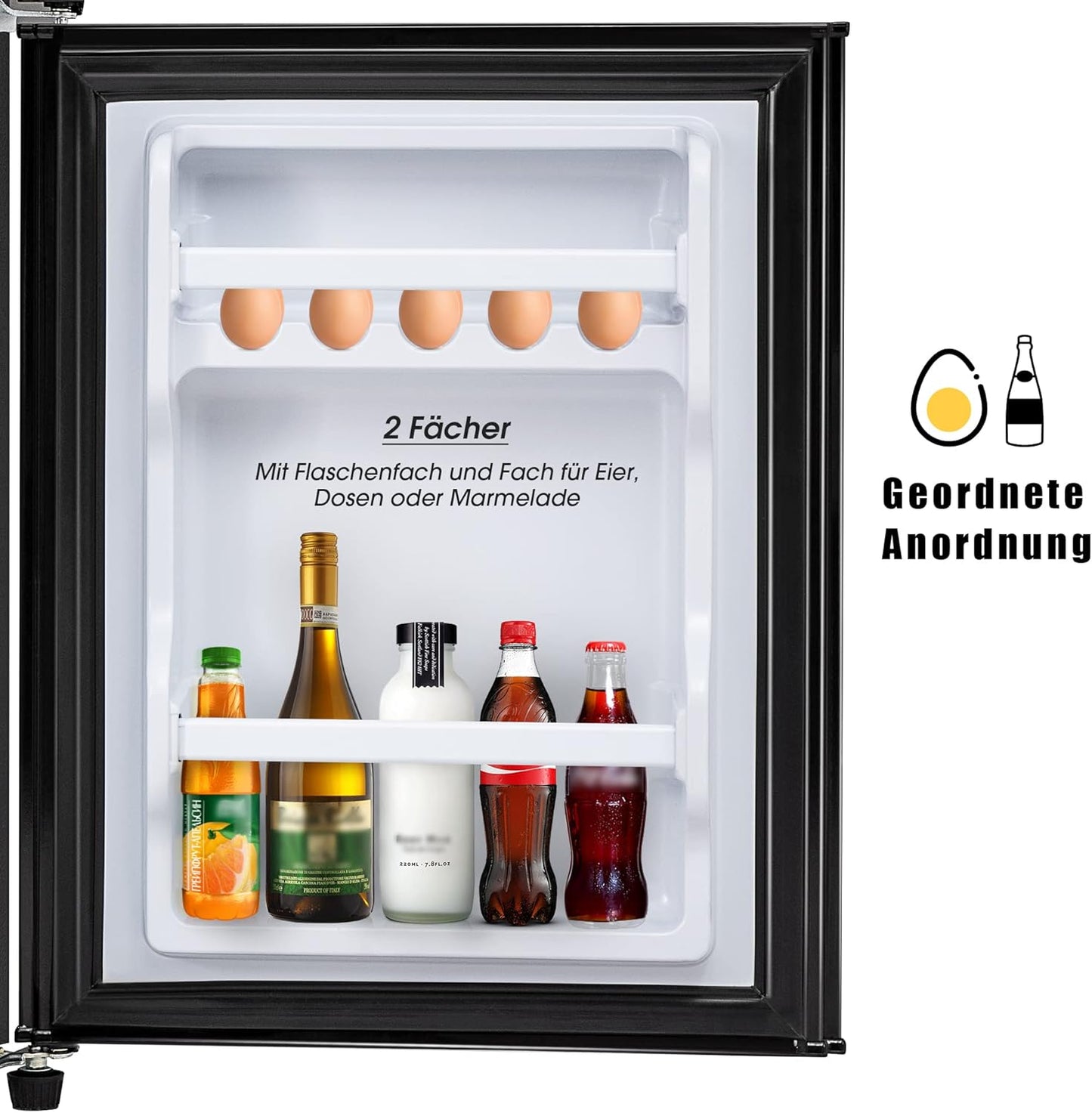 Réfrigérateur Congélateur De 60 Litres - Double Porte - Capacité De Congélation : 22 Litres - Volume De Refroidissement : 38 Litres - 172 Kwh/An - Lumière LED De Qualité Supérieure - Noir