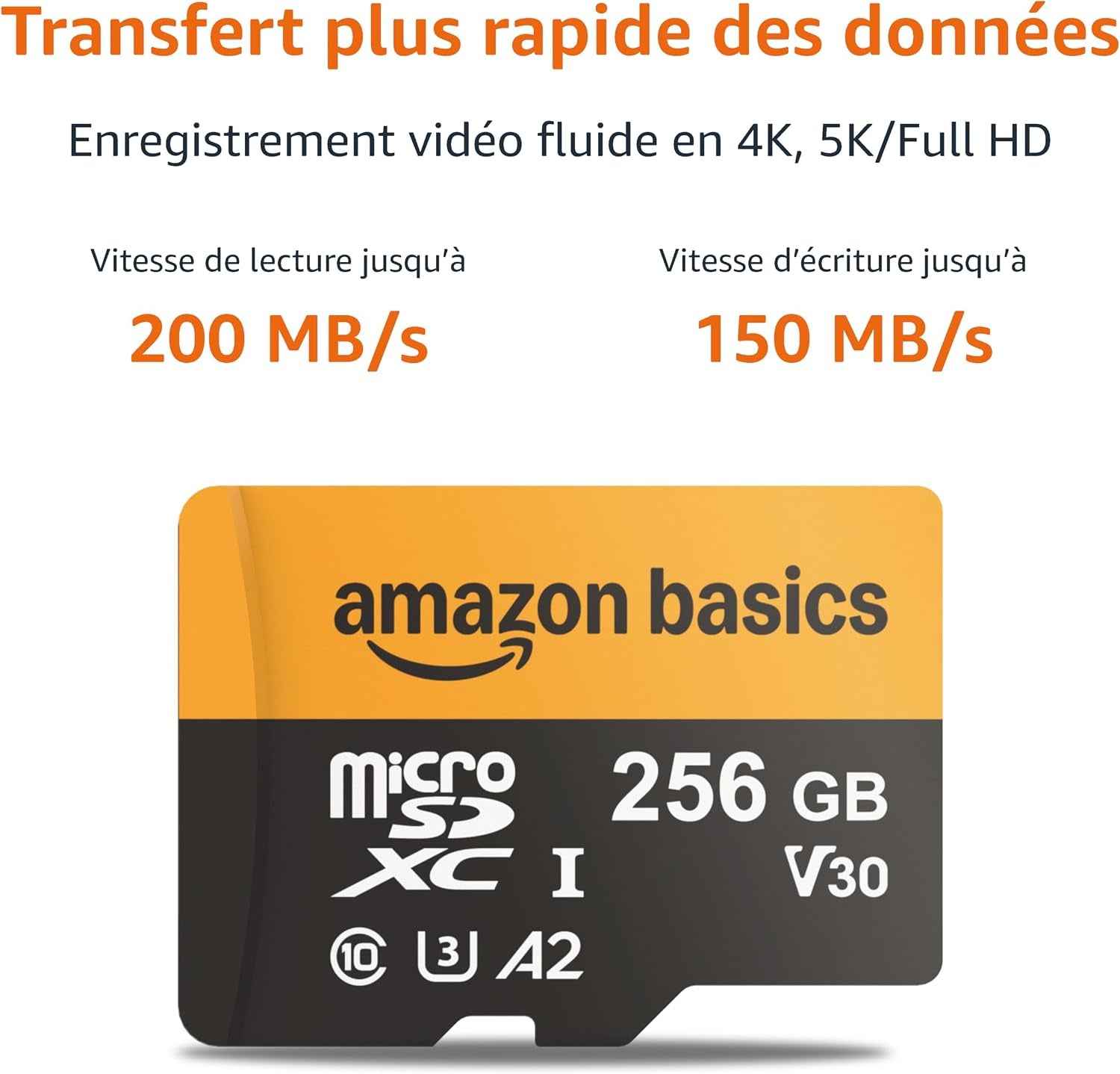 Carte Microsdxc 256 Go Avec Adaptateur, Vitesse De Lecture Jusqu’À 200 Mo/S, Lot De 1