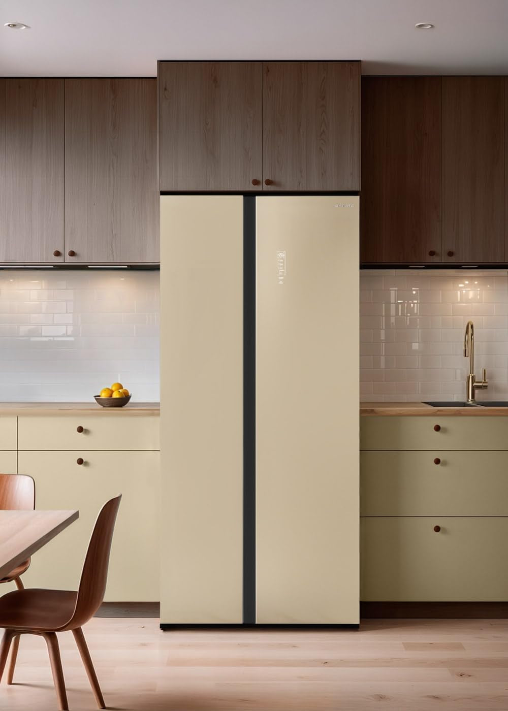 / FRIDGE STUDIO SIDE by SIDE 550 / Réfrigérateur Style Side by Side 550L Sable / 91,2 X 70,4 X 177,7 Cm/No Frost, Traitement Antibactérien, Commande Tactile Électronique, 158W