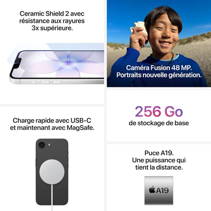 Iphone 17E 256 Go : Écran Super Retina XDR 6,1 Pouces, Puce A19, Autonomie D’Une Journée, Caméra Fusion 48 MP ; Rose Poudré