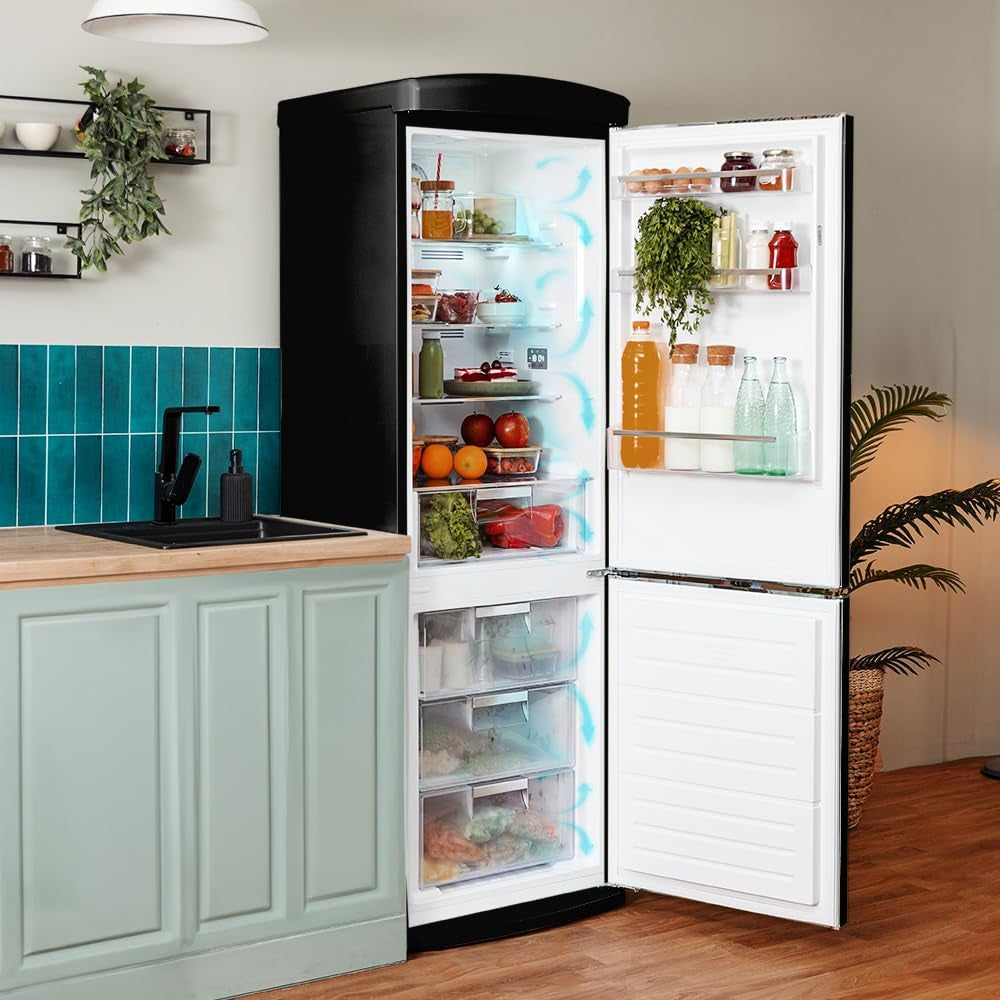 Réfrigérateur Combi Rétro Bolero Coolmarket Combi Origin 294+ Black E. Réfrigérateur Rétro Noir, 294L, Total No Frost, Classe E, Multi Cooling, Ultra Fresh, Multi Air Flow, Congélation Rapide.